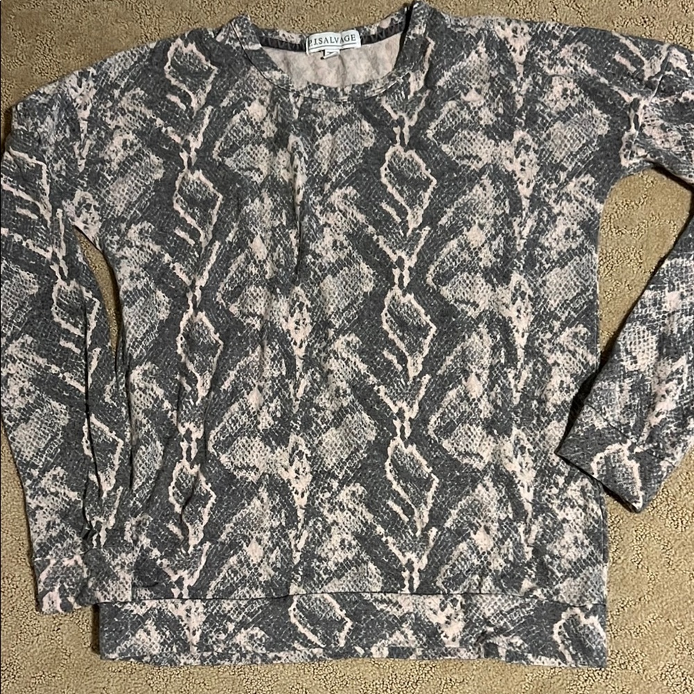 PJ Salvage Snakeskin Print Pajama Top - Gray and Cream  pajama bottom included.